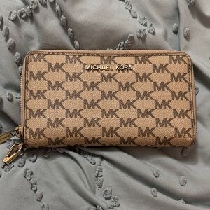 Michael Kors Tan Logo Zip Wallet
